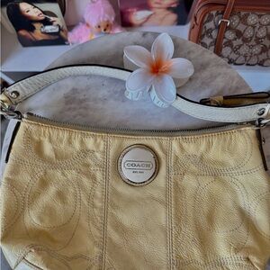Coach Soft Yellow Leather Shoulder Bag with White Strap
